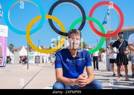 Tony Estanguet (Président Paris 2024), voile, lors des Jeux Olympiques Paris 2024 le 6 août 2024 à Marseille Marina, France Banque D'Images