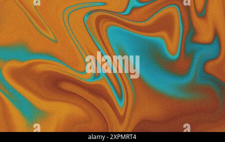 Fond abstrait avec une texture granuleuse, avec des formes liquides orange et bleu coulant Banque D'Images