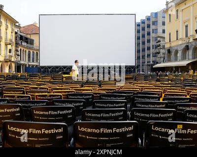 Locarno / Suisse, 7 août 2024. Premier jour Festival du film de Locarno 2024. La Piazza Grande est prête. Crédits : Walter Gilgen Banque D'Images