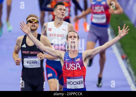 Paris, France. 06 août 2024. PARIS, FRANCE - 6 AOÛT : Cole Hocker des États-Unis célébrant après avoir participé à la finale du 1500m masculin lors du jour 11 d'Athlétisme - Jeux Olympiques Paris 2024 au stade de France le 6 août 2024 à Paris, France. (Photo de Joris Verwijst/Agence BSR) crédit : Agence BSR/Alamy Live News Banque D'Images