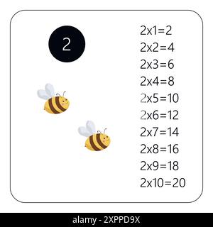 Carré de multiplication. Illustration vectorielle d'école avec abeille. Table de multiplication. Affiche pour l'éducation des enfants. Carte maths enfant. Illustration de Vecteur