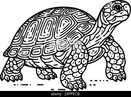 Une tortue marche sur le sol. La tortue est noire et blanche Illustration de Vecteur