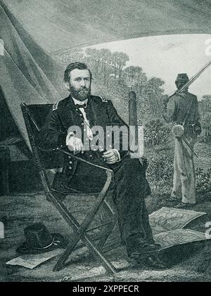 Ulysses S. Grant (mort en 1885) était un officier militaire et homme politique américain qui a servi comme le 18e président des États-Unis de 1869 à 1877. En tant que commandant général, Grant mène l'armée de l'Union à la victoire lors de la guerre de Sécession en 1865 et sert brièvement comme secrétaire à la guerre des États-Unis. Banque D'Images