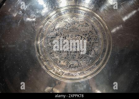 Plateau de Seuso ou détail de la plaque de chasse - fait partie du Trésor de Seuso au Musée national hongrois - Budapest, Hongrie Banque D'Images