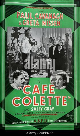 Publicité commerciale pour PAUL CAVANAGH GRETA NISSEN SALLY GRAY et WALFORD HYDEN et son orchestre au CAFÉ COLETTE / DANGER À PARIS (aux États-Unis) 1937 réalisateur PAUL L. STEIN Story Val Gielgud et Walford Hyden cinéaste Ronald Neame New Garrick Productions / Associated British film Distributors (A.B.F.D.) Banque D'Images