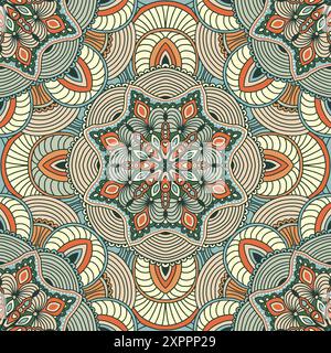 Bohème Vert Beige traditionnel ornement floral Paisley bandanna Mandala. Tapis ou papier peint, châle ou oreiller Design, coussin ou rideaux sans couture Illustration de Vecteur