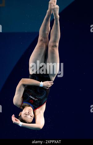 Paris, France. 07 août 2024. Haruka Enomoto, japonaise, participe au plongeon 3m Springboard Women préliminaire aux Jeux Olympiques de Paris 2024 au Centre aquatique de Paris (France), le 07 août 2024. Crédit : Insidefoto di andrea staccioli/Alamy Live News Banque D'Images