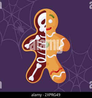 Un design de biscuit en pain d'épice fendu unique et créatif conçu spécialement pour les festivités passionnantes d'Halloween Illustration de Vecteur