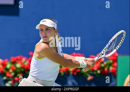 Toronto, Canada. 7 août 2024. La joueuse de tennis russe Erika Andreeva participe à l’Open WTA 1000 de la Banque nationale de Toronto. Christopher Child/EXimages crédit : EXImages/Alamy Live News Banque D'Images