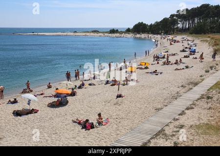 Une plage de Praia, estuaire du fleuve Minho, frontière entre l'Espagne et le Portugal, Une Guarda, Pontevedra, Galice, Espagne Banque D'Images