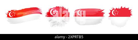 Ensemble d'icônes de drapeau créatif. Drapeau de Singapour aquarelle design décoratif. Bienvenue dans l'élément invitation de Singapour. Concept de marque. Indépendance Da Illustration de Vecteur