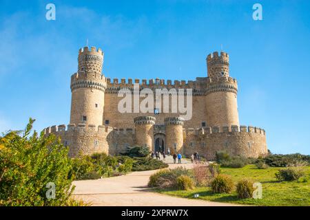 Façade du château. Manzanares el Real, Madrid, Espagne province. Banque D'Images