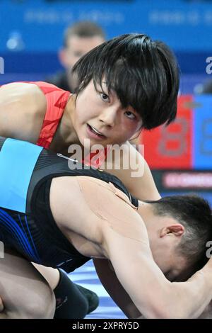 Fujimani Akari, Japon (JPN) vs PANG Qinyu (CHN), WFS 53kg demi-finale Wrestling au champ-de-mars Arena, lors des Jeux Olympiques de Paris 2024, 07 août 2024, Paris, France. Crédit : Enrico Calderoni/AFLO SPORT/Alamy Live News Banque D'Images