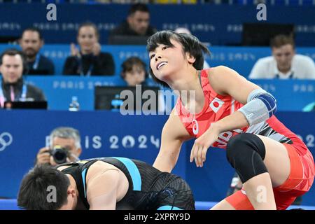 Fujimani Akari, Japon (JPN) vs PANG Qinyu (CHN), WFS 53kg demi-finale Wrestling au champ-de-mars Arena, lors des Jeux Olympiques de Paris 2024, 07 août 2024, Paris, France. Crédit : Enrico Calderoni/AFLO SPORT/Alamy Live News Banque D'Images