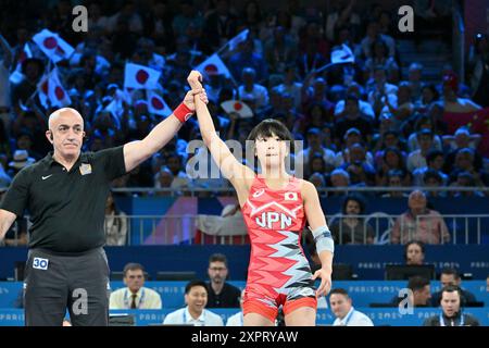 Fujimani Akari, Japon (JPN) vs PANG Qinyu (CHN), WFS 53kg demi-finale Wrestling au champ-de-mars Arena, lors des Jeux Olympiques de Paris 2024, 07 août 2024, Paris, France. Crédit : Enrico Calderoni/AFLO SPORT/Alamy Live News Banque D'Images