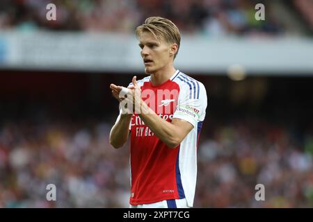 Londres, Royaume-Uni. 07 août 2024. Londres, Angleterre, 7 août 2024 : Martin Odegaard (8 Arsenal) lors du match amical entre Arsenal et Bayer Leverkusen au Emirates Stadium de Londres, Angleterre (Alexander Canillas/SPP) crédit : SPP Sport Press photo. /Alamy Live News Banque D'Images