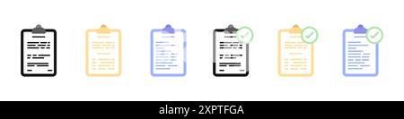 Dossier avec icône de vecteur de clip défini. Icônes d'un document certifié ou non certifié. Ensemble de dossier d'icônes d'entreprise avec des documents. Illustration vectorielle. Illustration de Vecteur