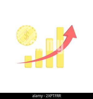Icône vectorielle graphique vers le haut. Icône de pièce de dollar et graphique commercial. Icône commerciale du graphique en croissance. Icône de vecteur de stock. Flèche vers le haut sur les graphiques vectoriels. Illustration de Vecteur