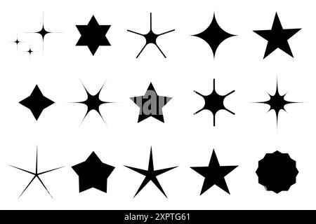 Ensemble d'icônes en forme d'étoile. Différentes formes d'étoiles. Étoiles silhouettes noires. Collection vectorielle. Illustration de Vecteur