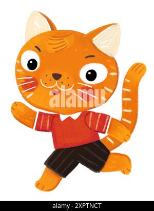 scène de dessin animé avec un jeune élève de chat de l'école ou de l'enfant de maternelle s'amusant à jouer à faire quelque chose d'illustration pour les enfants Banque D'Images