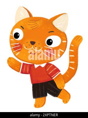 scène de dessin animé avec un jeune élève de chat de l'école ou de l'enfant de maternelle s'amusant à jouer à faire quelque chose d'illustration pour les enfants Banque D'Images