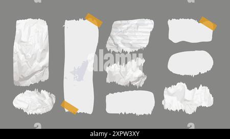 Papier et éléments scrapbooking Old Torn froissé. Différentes textures répètent des arêtes irrégulières. Illustration vectorielle. Illustration de Vecteur