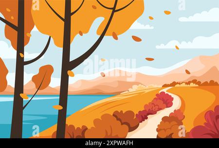 Vecteur d'illustration de paysage de route d'automne Illustration de Vecteur