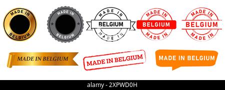 Fabriqué en Belgique timbre logo badge autocollant collection rétro grunge template icône Illustration de Vecteur