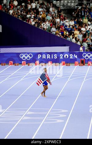 Saint Denis, France. 07 août 2024. Le médaillé d'or Quincy HALL participe à la finale du 400m masculin au stade de France à Saint Denis, au nord de Paris, lors des Jeux Olympiques de Paris 2024 le 7 août 2024. Photo de Julien Poupart/ABACAPRESS. COM Credit : Abaca Press/Alamy Live News Banque D'Images