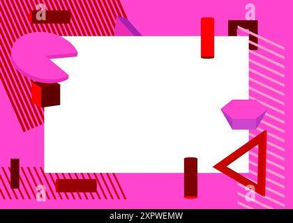 Fond de thème rétro graphique géométrique rouge et violet avec place pour le texte. Cadre d'éléments géométriques minimaux. Vintage abstrait formes vecteur illust Illustration de Vecteur