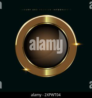 Badges et étiquette dorés luxueux et premium, boutons sombres premium, étiquettes produit de qualité supérieure dans luxe, bouton brillant doré Illustration de Vecteur