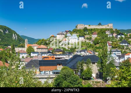 Vue panoramique sur la vieille ville de Jajce, Bosnie-Herzégovine Banque D'Images