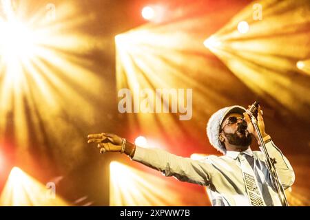 Skanderborg, Danemark. 07 août 2024. La chanteuse nigériane Burna Boy se produit au Smukfest Festival à Skanderborg le jeudi 8 août 2024. Crédit : Ritzau/Alamy Live News Banque D'Images