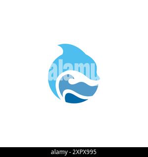 Dolphin avec logo Wave Vector Design. Icône poisson Illustration de Vecteur