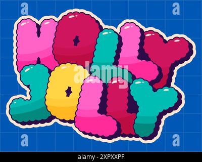 Coloré Groovy autocollant de Noël noel phrase Holly Jolly. Illustration de Vecteur