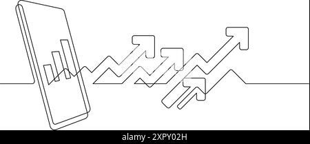 téléphone intelligent avec des flèches vers le haut de la croissance de commerce élevé une ligne continue dans le concept d'affaires d'investissement de richesse Illustration de Vecteur