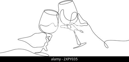 verre de vin clinking cheers une ligne dessinant l'illustration vectorielle de minimalisme continu. les cris de fête portent un dessin au trait Illustration de Vecteur