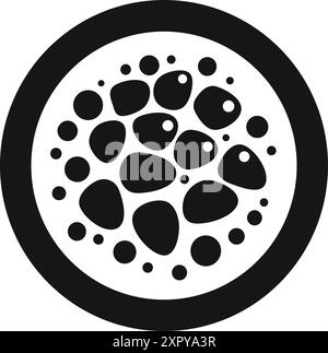 Motif abstrait rond noir et blanc représentant une cellule avec noyau et membrane pour publications scientifiques et médicales Illustration de Vecteur