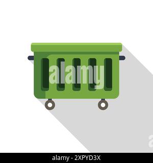 Benne à ordures verte déplacée pour la collecte des déchets, icône de style plat avec une longue ombre Illustration de Vecteur