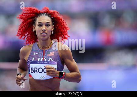 PARIS, FRANCE. 8 août 2024. Taliyah Brooks de Team United States lors de l’épreuve de saut en hauteur de l’heptathlon féminin le treizième jour des Jeux Olympiques de Paris 2024 au stade de France, Paris, France. Crédit : Craig Mercer/Alamy Live News Banque D'Images