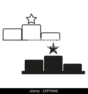 Icône du podium gagnant. Noir et blanc. Symbole étoile. Contour vectoriel. Illustration de Vecteur
