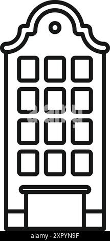 Dessin au trait d'une façade de maison de canal hollandaise traditionnelle, mettant en valeur le style architectural emblématique d'amsterdam Illustration de Vecteur