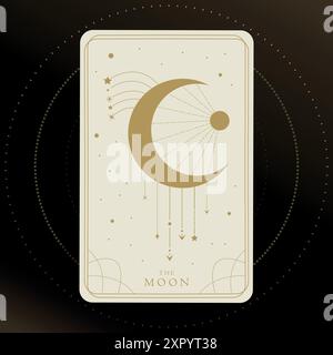 Carte Tarot du Major Arcana la Lune. Carte Tarot dans les couleurs dorées et blanches. Symbolisme du tarot. Mystère, astrologie, ésotérique. Illustration vectorielle Illustration de Vecteur