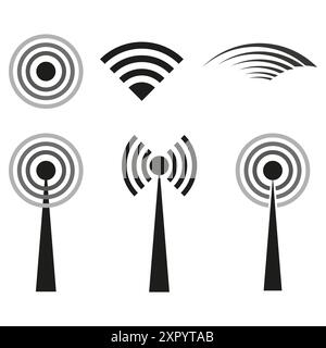Icônes de signal Wi-Fi. Vecteur de réseau sans fil. Design noir et gris. Symboles des technologies de communication. Illustration de Vecteur