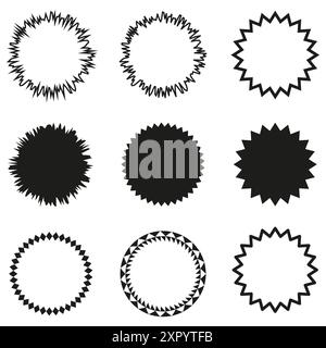 Icônes de cercle abstrait. Cadres dessinés à la main. Noir et blanc. Formes géométriques. Illustration de Vecteur