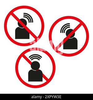 Aucune icône de signal Wi-Fi ou sans fil. Ensemble de panneaux d'interdiction avec silhouette de personne et ondes de signal. Illustration vectorielle. Illustration de Vecteur