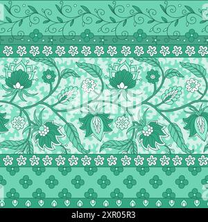 Motif floral sans couture de bordure avec motifs monochromes de fleurs de queue indiennes bleues Illustration de Vecteur