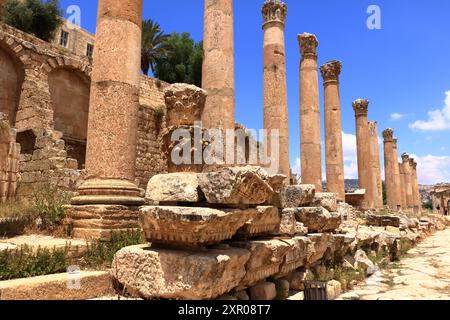 Jerash en Jordanie - 07 mai 2024 : ruines romaines dans la ville jordanienne de Jerash, Musée archéologique - le Cardo Maximus Banque D'Images