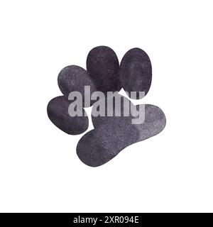 Empreinte de chien ou de chat dessinée à l'aquarelle noire. Illustration aquarelle. Animal de compagnie, chien, empreinte de chat isolé sur fond blanc. Convient pour l'impression Banque D'Images