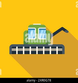 Moissonneuse-batteuse verte travaillant dans un champ, machines agricoles, illustration de conception plate d'équipement agricole avec une longue ombre sur un fond jaune Illustration de Vecteur